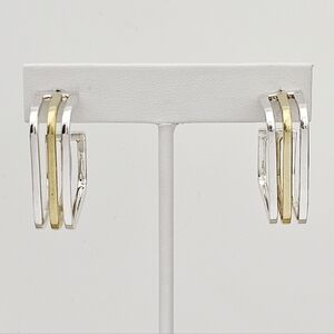 Silpada Very Rare Sterling Silver Brass Square Triple Hoop Earrings ZP125